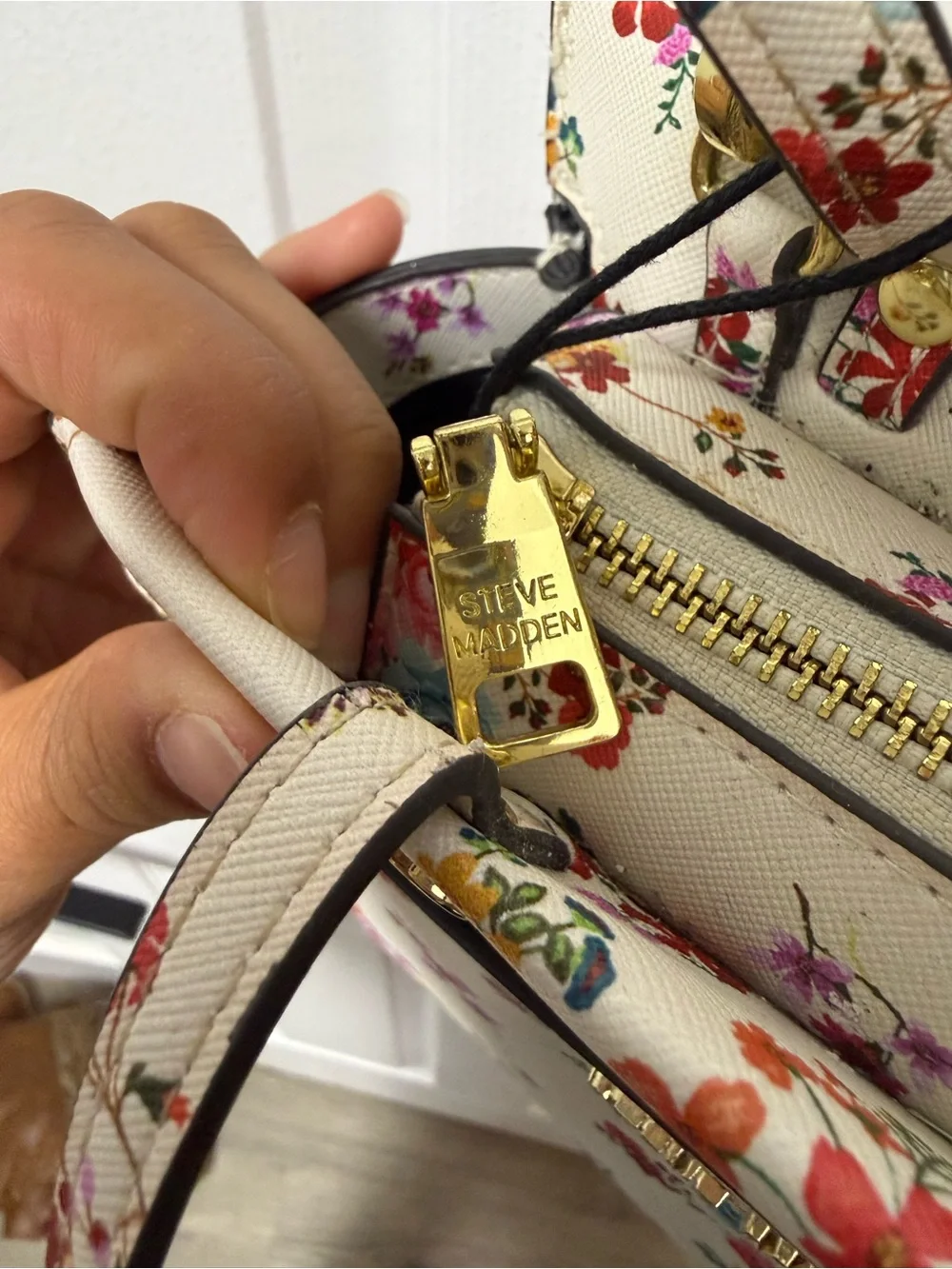 Steve Madden Cream Floral Satchel with Multicolor Blossoms